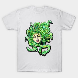 Medusa Snake Serpent Mythology Baroque Anime Art Nouveau Lady Face T-Shirt